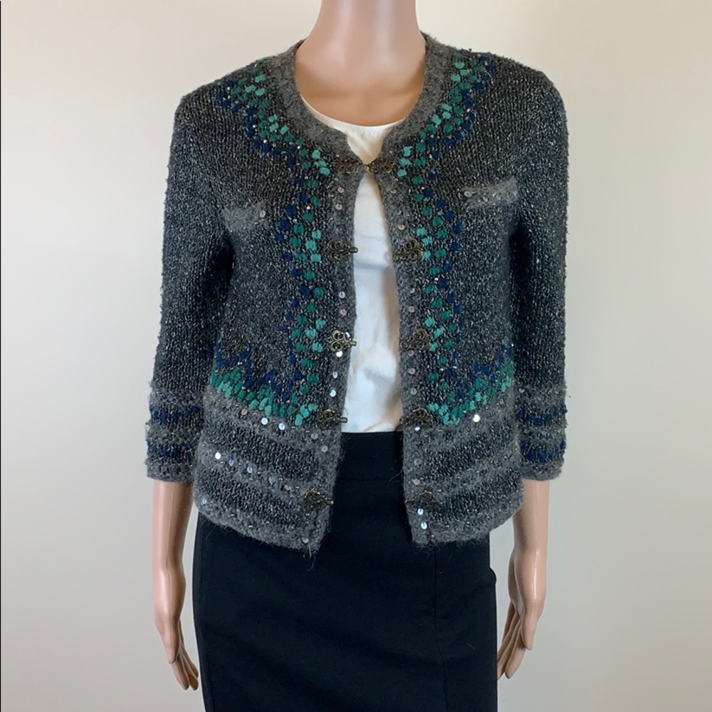 Cynthia Steffe grey cropped cardigan w/ beading XS